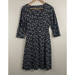 Toad & Co Womens M Geometric Print Rosalinda Gathered Neckline 3/4 Sleeve Dress